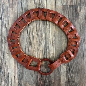 Brave Leather Inian Skrunchy Belt Womens Sz 36 Cognac Brown Adjustable Bohemian